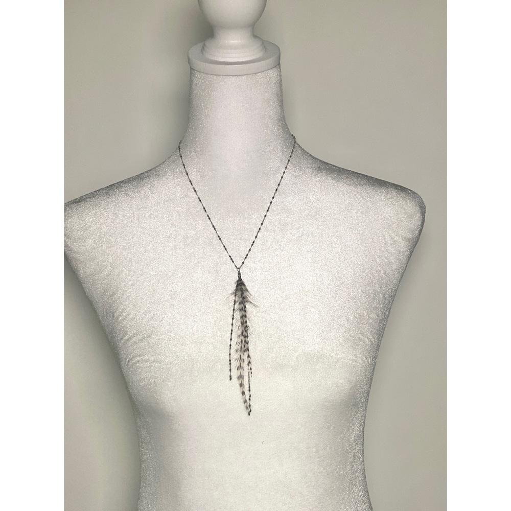 Free People Serefina Feather Necklace Silver and Black